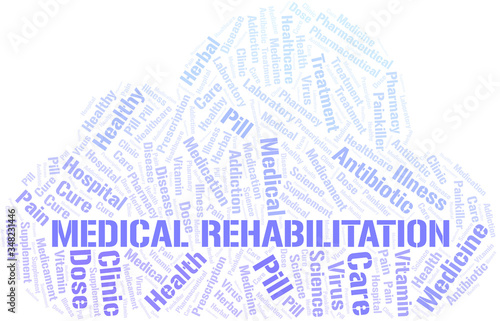 Medical Rehabilitation word cloud collage made with text only.
