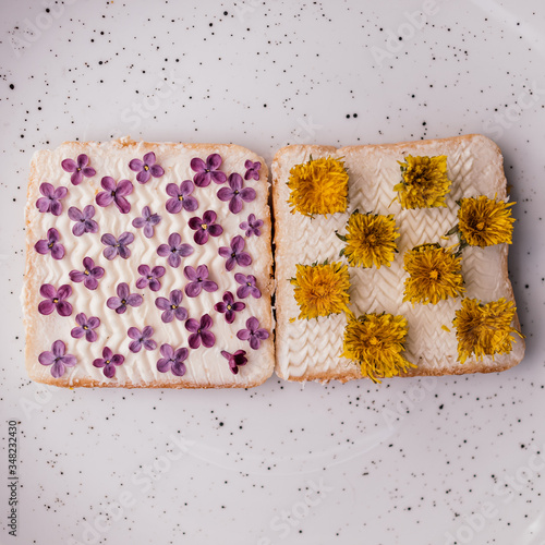 sandwiches with flowers on a plate