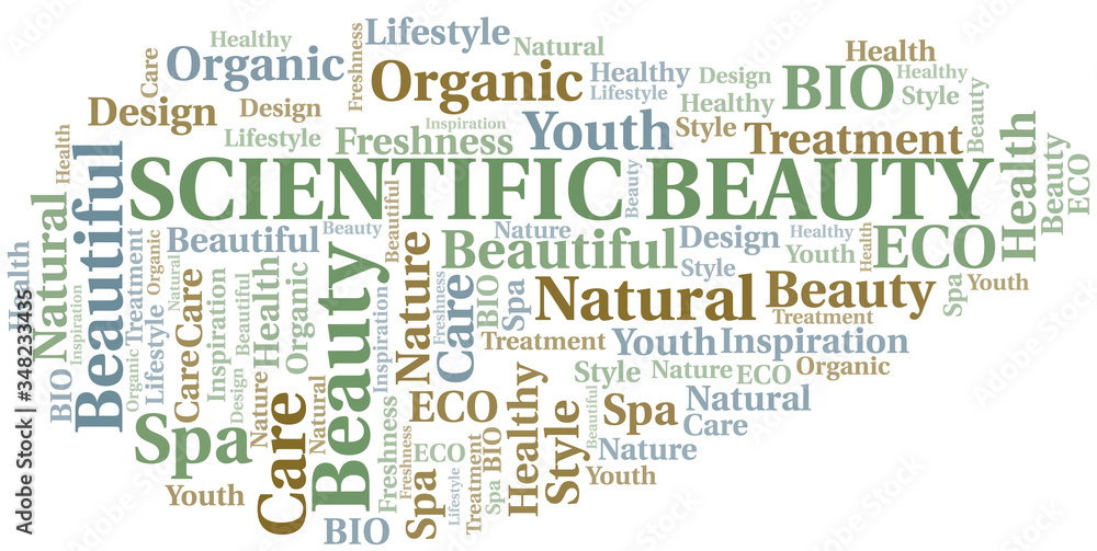 Fototapeta premium Scientific Beauty word cloud collage made with text only.