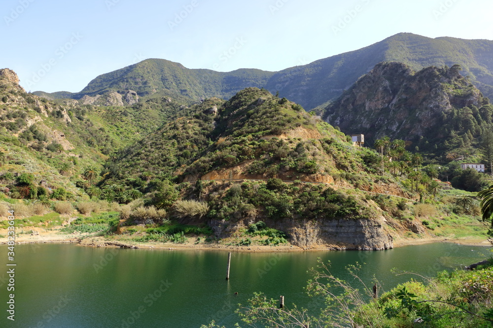 Dam near Vallehermoso on La Gomera Island, Canary Islands, Spain.
