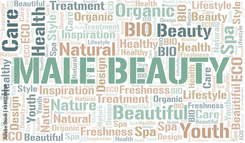 Male Beauty word cloud collage made with text only.