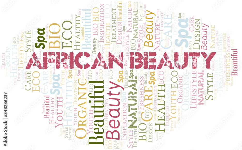 African Beauty word cloud collage made with text only.