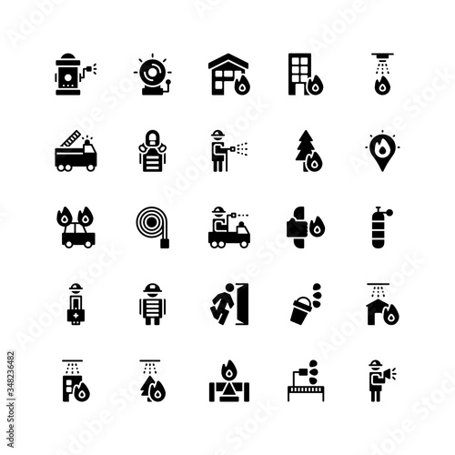Set of firefighter, extinguisher, fire accident glyph style icon - vector