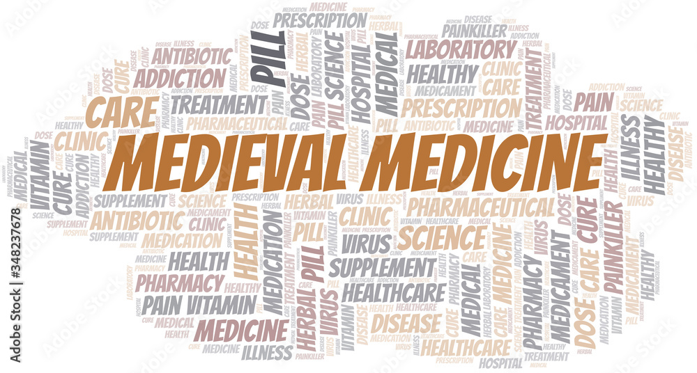 Medieval Medicine word cloud collage made with text only.