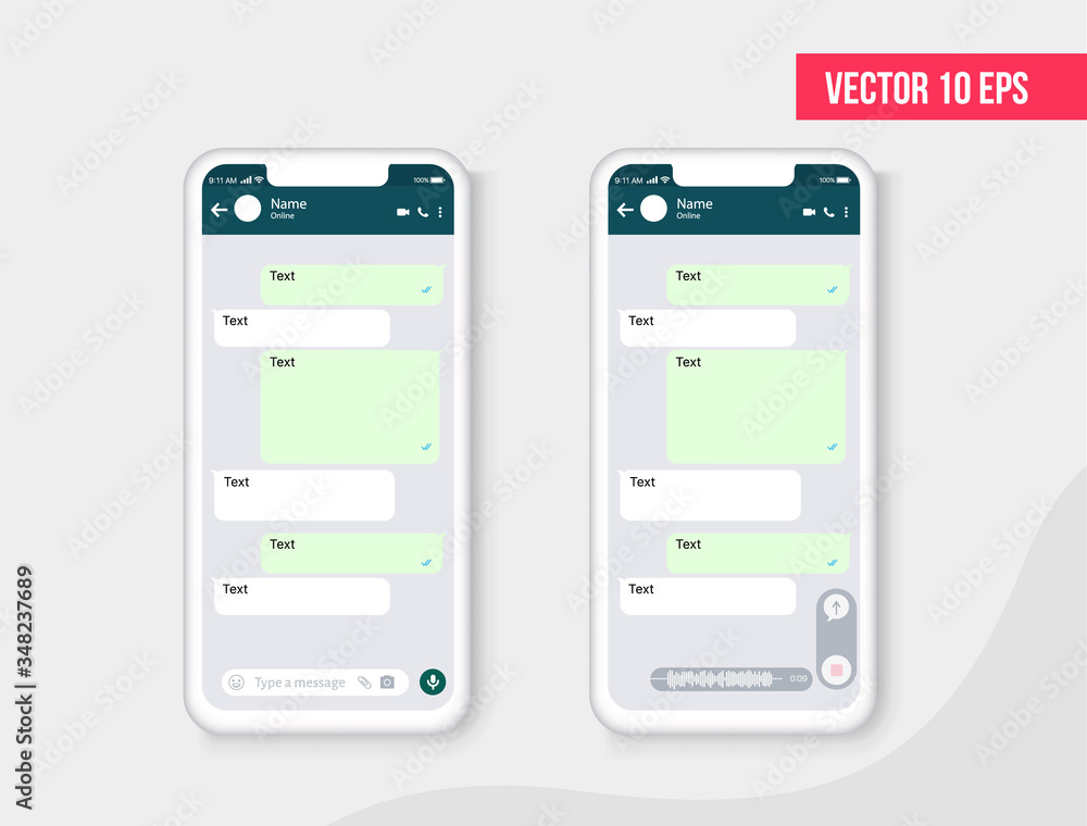 Mobile ui kit messenger. Mobile Phone. Chat app template. Modern realistic  white smartphone. vector de Stock | Adobe Stock