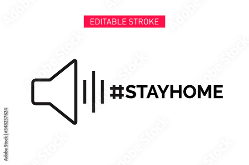 Stay Home hashtag. Icon for social media network. Stop coronavirus COVID 19 pandemic vector illustration.