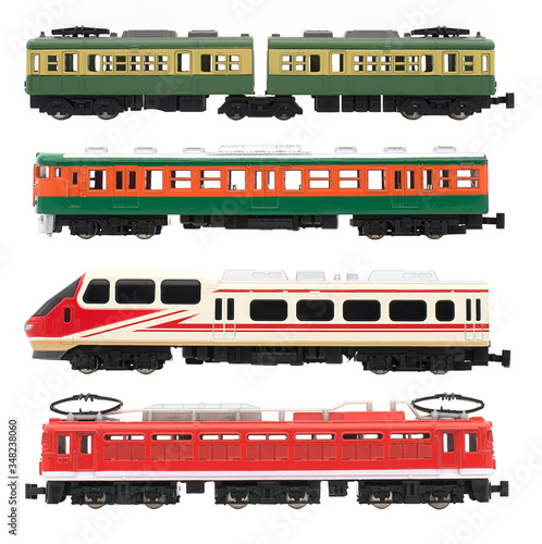 The train model on white background . Isolated train model . First class train . High speed train 