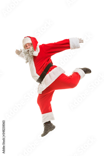 Santa Claus with jumping in the studio