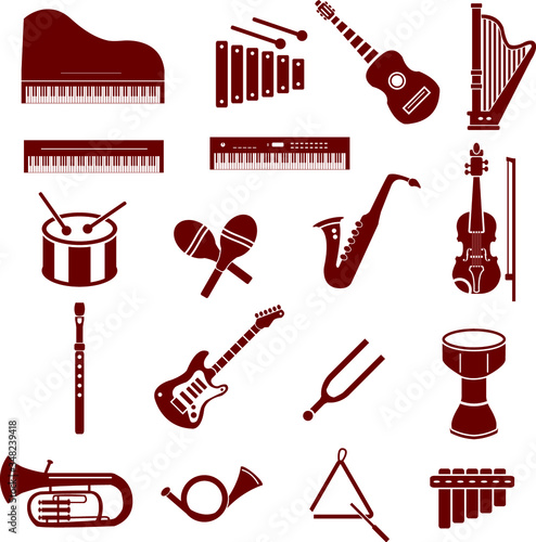 Musical instruments vector icon set