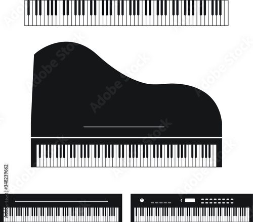 Piano and keyboard realistic vector icon set