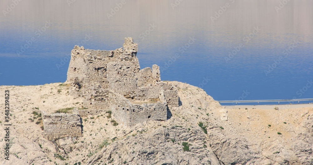 detail of the old fortress near the bridge to island Pag, Croatia