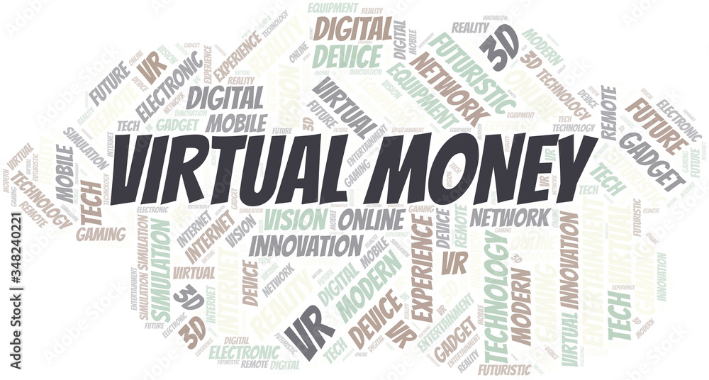 Fototapeta premium Virtual Money word cloud collage made with text only.