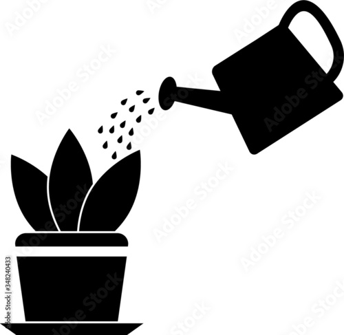 Watering pot and plant, gardening icon houseplant care icon