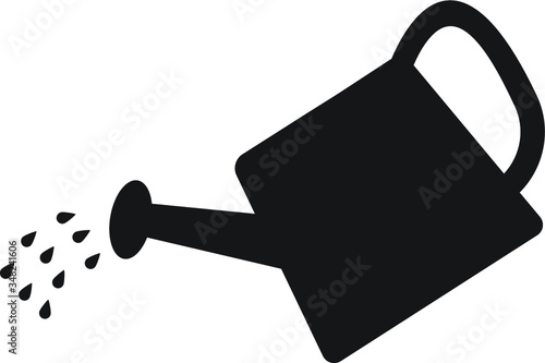 Watering can or pot with water drops vector icon, gardening icon