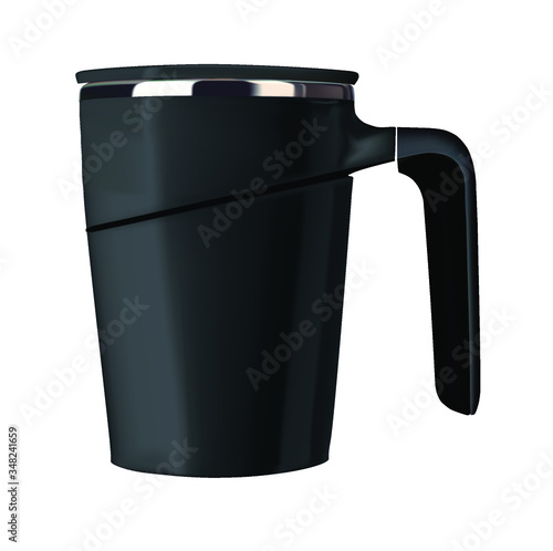 Vector illustration of a black thermocup. Isolated image of cookware.