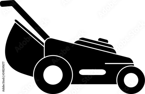 Lawn mower with bag vector icon, gardening icon