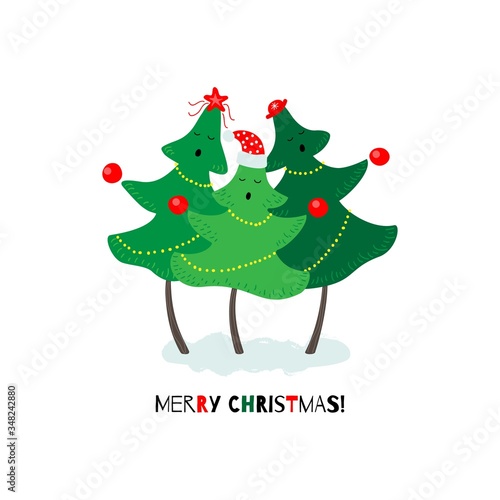 Christmas and New Year. Vector greeting card with Christmas tree