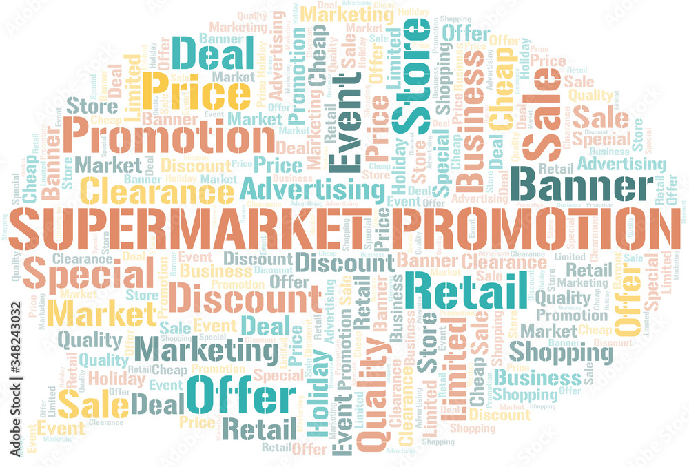 Supermarket Promotion word cloud collage made with text only.