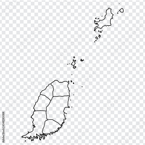 Blank map Grenada. High quality map of Grenada with provinces on transparent background for your web site design, logo, app, UI.  Central America. EPS10.