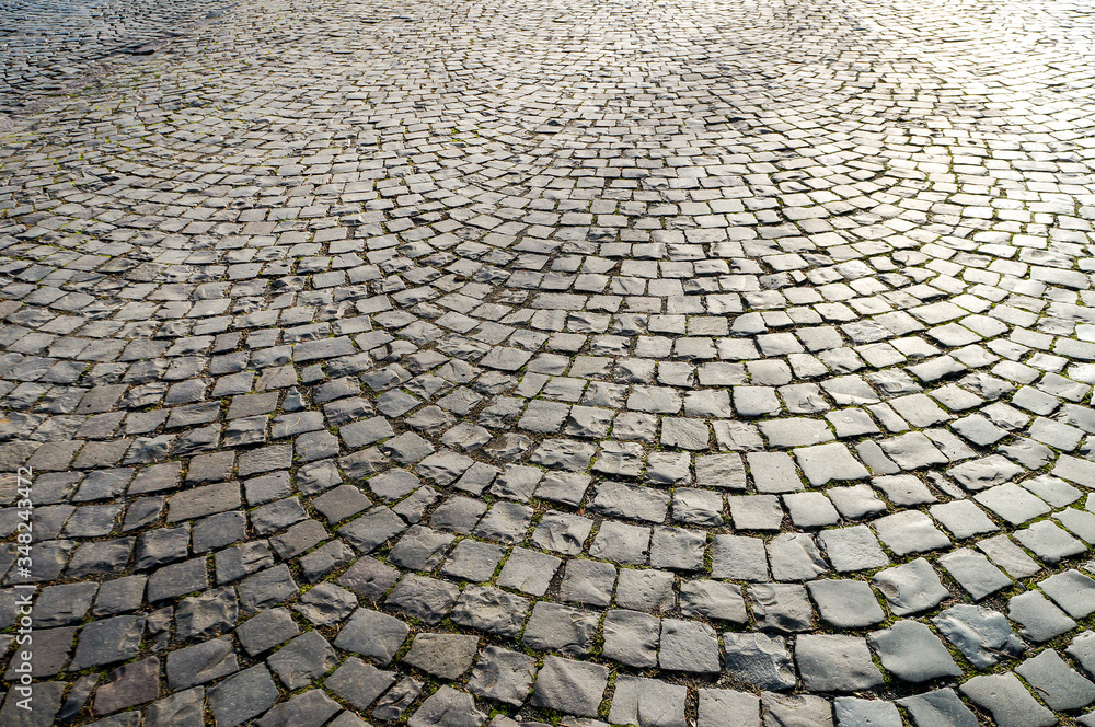 old cobblestone pavement close-up, old city center