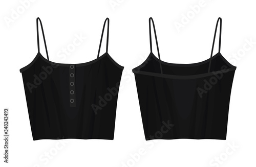 Black crop sleeveless t shirt. vector illustration