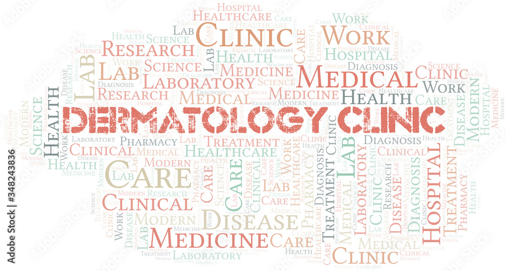 Dermatology Clinic word cloud collage made with text only.