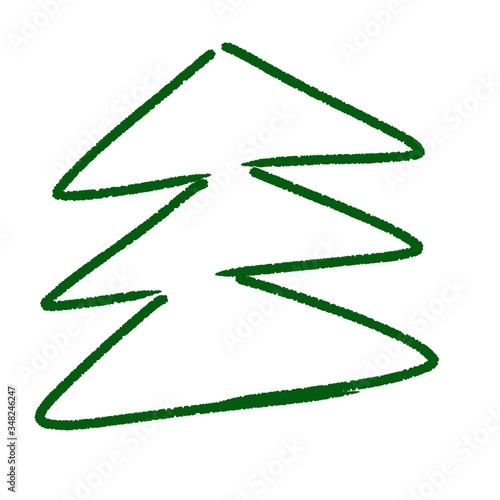 Green illustration Christmas tree on white background