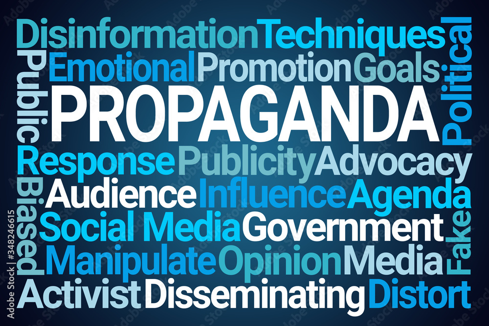 Propaganda Word Cloud on Blue Background Propaganda Word Cloud on Blue Background