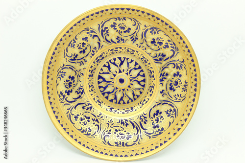 Canvas Print Benjarong Plate on white background, souvenir from Thailand.