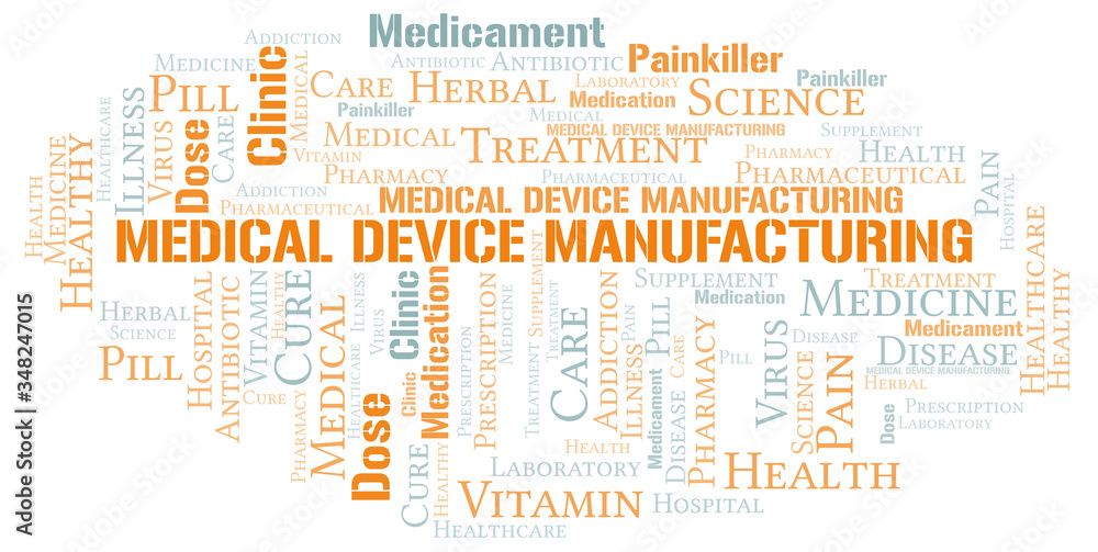 Fototapeta premium Medical Device Manufacturing word cloud collage made with text only.