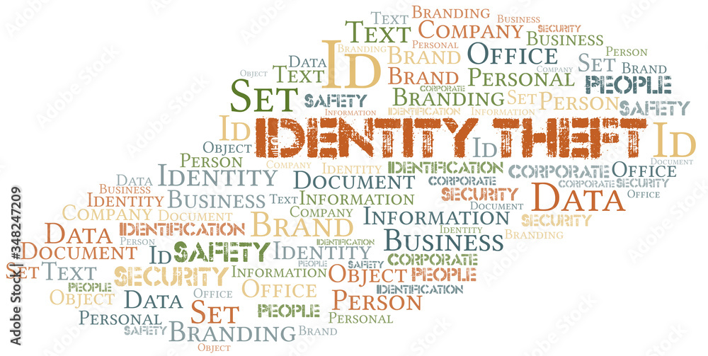 Identity Theft word cloud collage made with text only.
