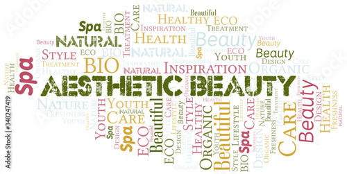 Aesthetic Beauty word cloud collage made with text only.