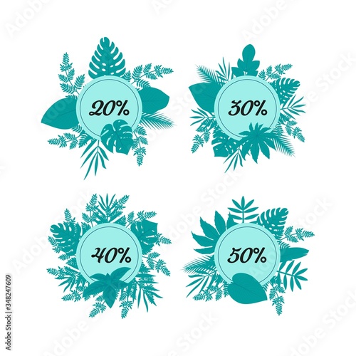 Summer hot sale poster with beautiful, bright tropical leaves. A large summer sale poster, advertising, booklet. Vector illustration with isolated design elements