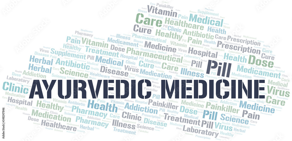 Obraz premium Ayurvedic Medicine word cloud collage made with text only.