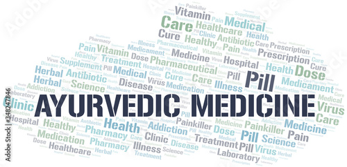 Ayurvedic Medicine word cloud collage made with text only.