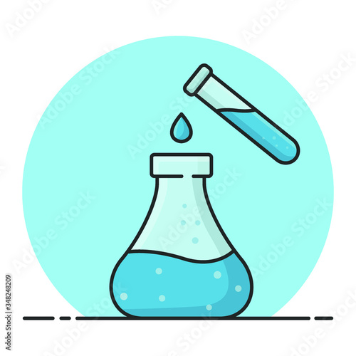 Erlenmeyer and Flask Tube. Chemistry Experiment In Laboratory. Filled Icon Vector Design 
