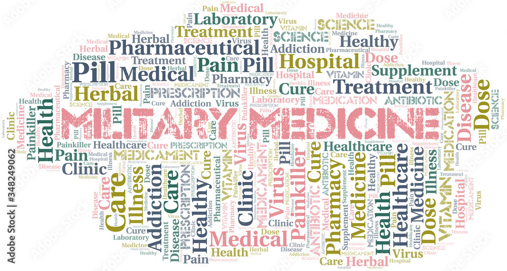 Fototapeta premium Military Medicine word cloud collage made with text only.