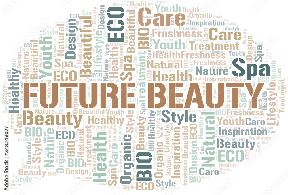 Future Beauty word cloud collage made with text only.