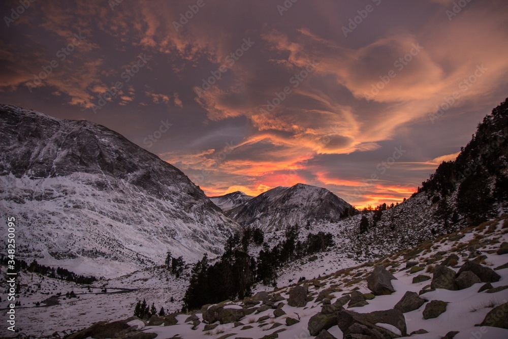 Epic mountain sunset in the Pyrenees