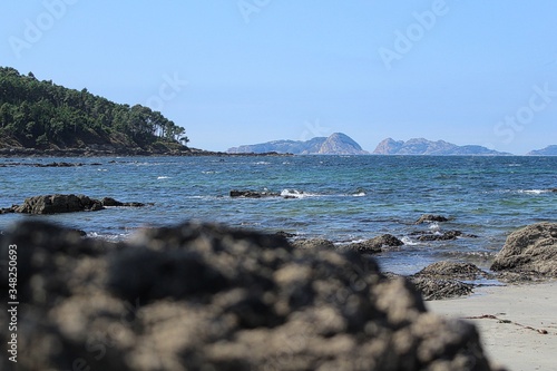 beautiful view of the Cies islands from the beach