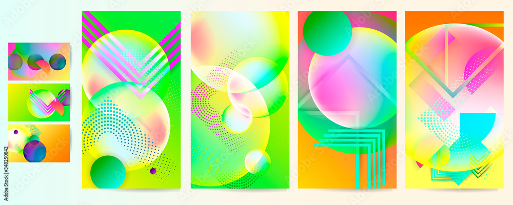 Set geometric colors fluid shapes vector eps 10. Flowing and liquid abstract gradient background for banner, poster or book