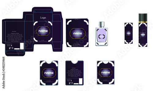 Packaging design, luxury perfume box, pocket perfume and deo design template and mock up box. Illustration vector.