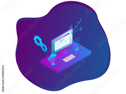 desktop with computer, graph and forecast