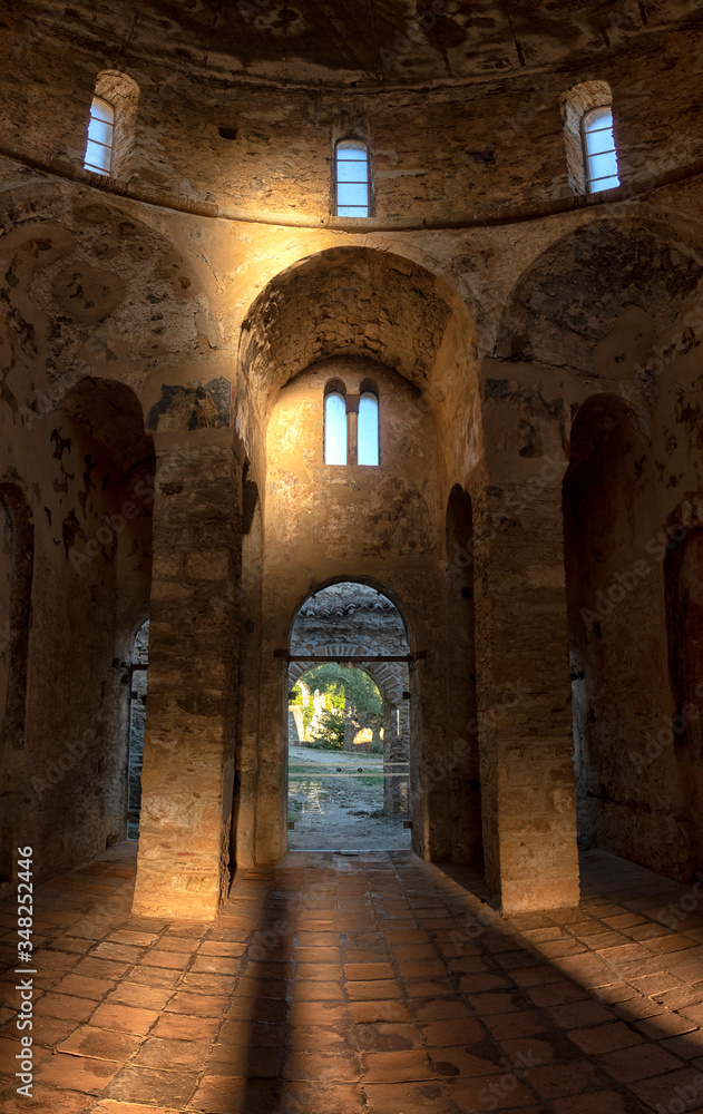 Fototapeta premium Ruins of a house in the ancient city of Mystras. Peloponnese, Greece