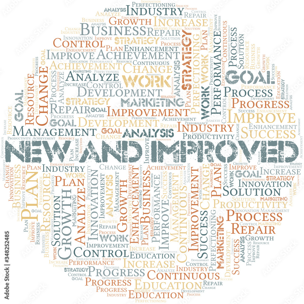 New And Improved word cloud collage made with text only. New And Improved word cloud collage made with text only.