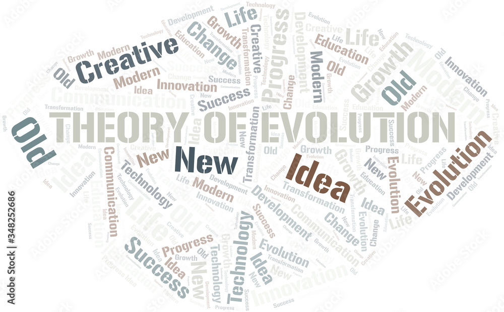 Theory Of Evolution word cloud collage made with text only.