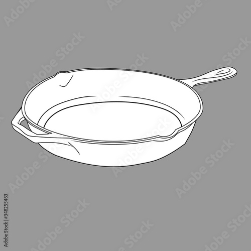 Vector of Black and White Iron Cast Pan. EPS10