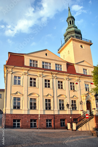 historic town hall with a tower in the city of Grudziadz.