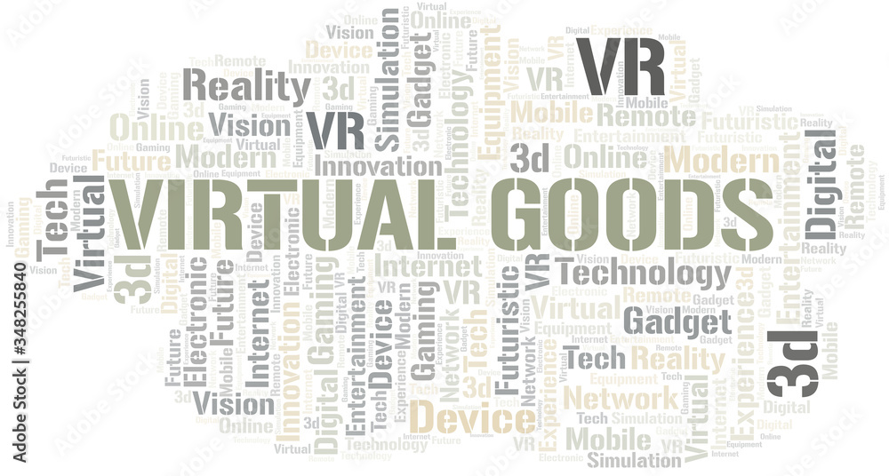 Virtual Goods word cloud collage made with text only.