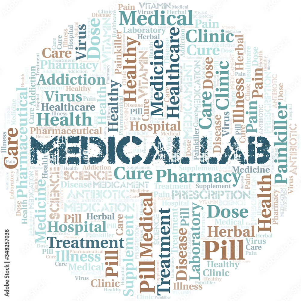 Medical Lab word cloud collage made with text only.